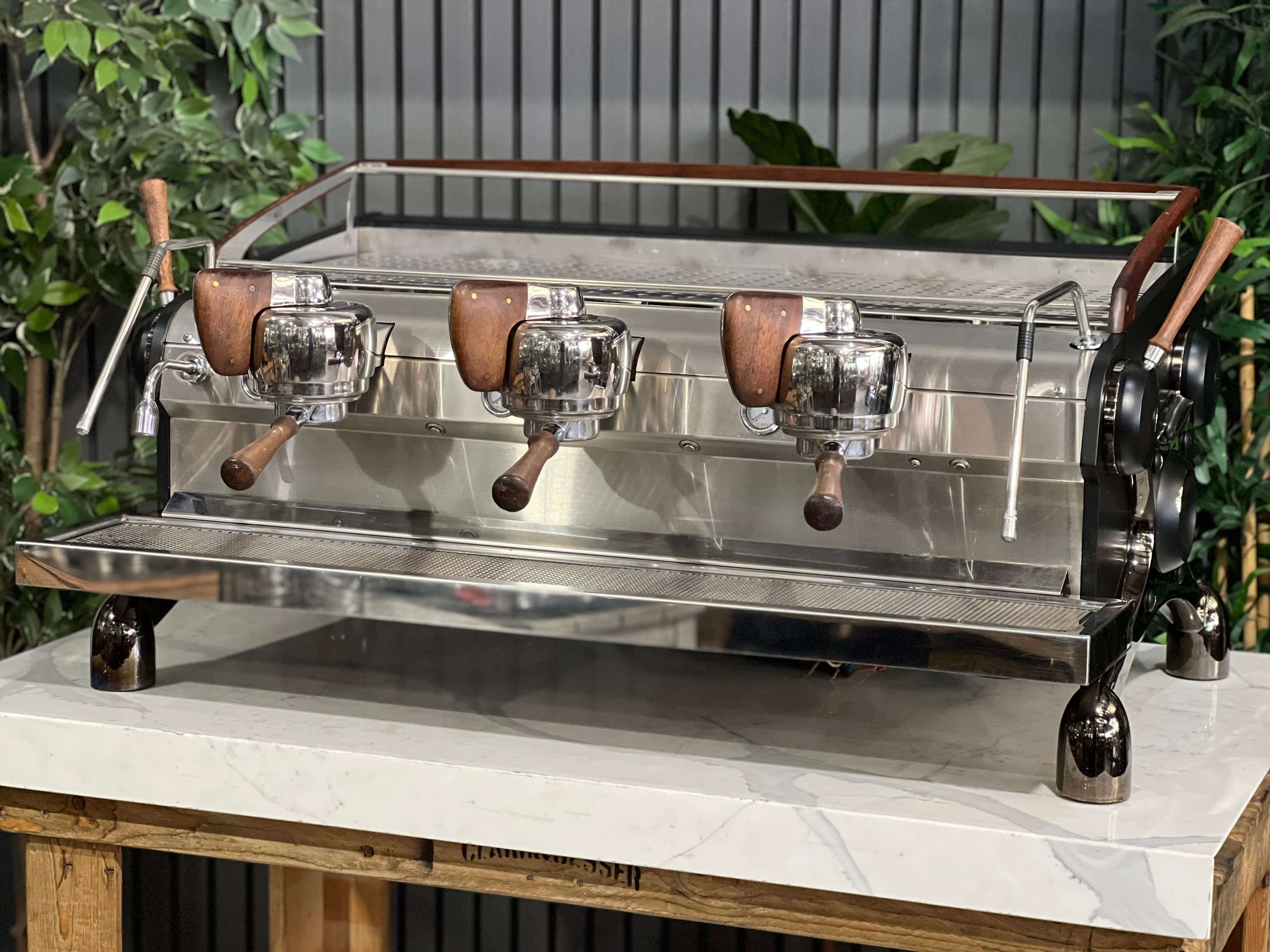 Slayer Espresso 3 Group Coffee Machine Black / Stainless & Dark Timber