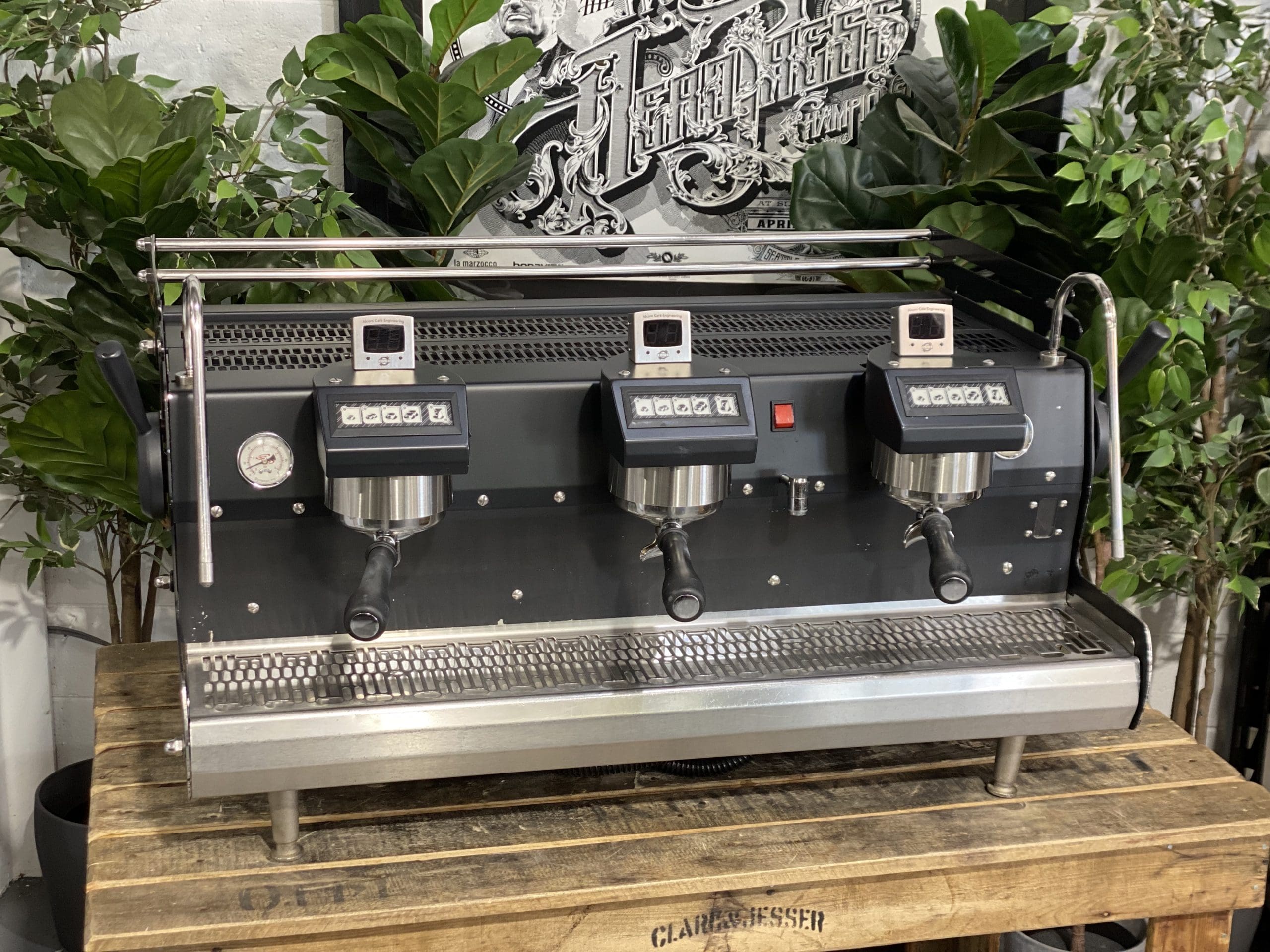 Synesso-Sabre-3-Group-Black-with-Above-Group-Head-Shot-Timers-Espresso-Coffee-Machine-1858-Princes-Highway-Clayton