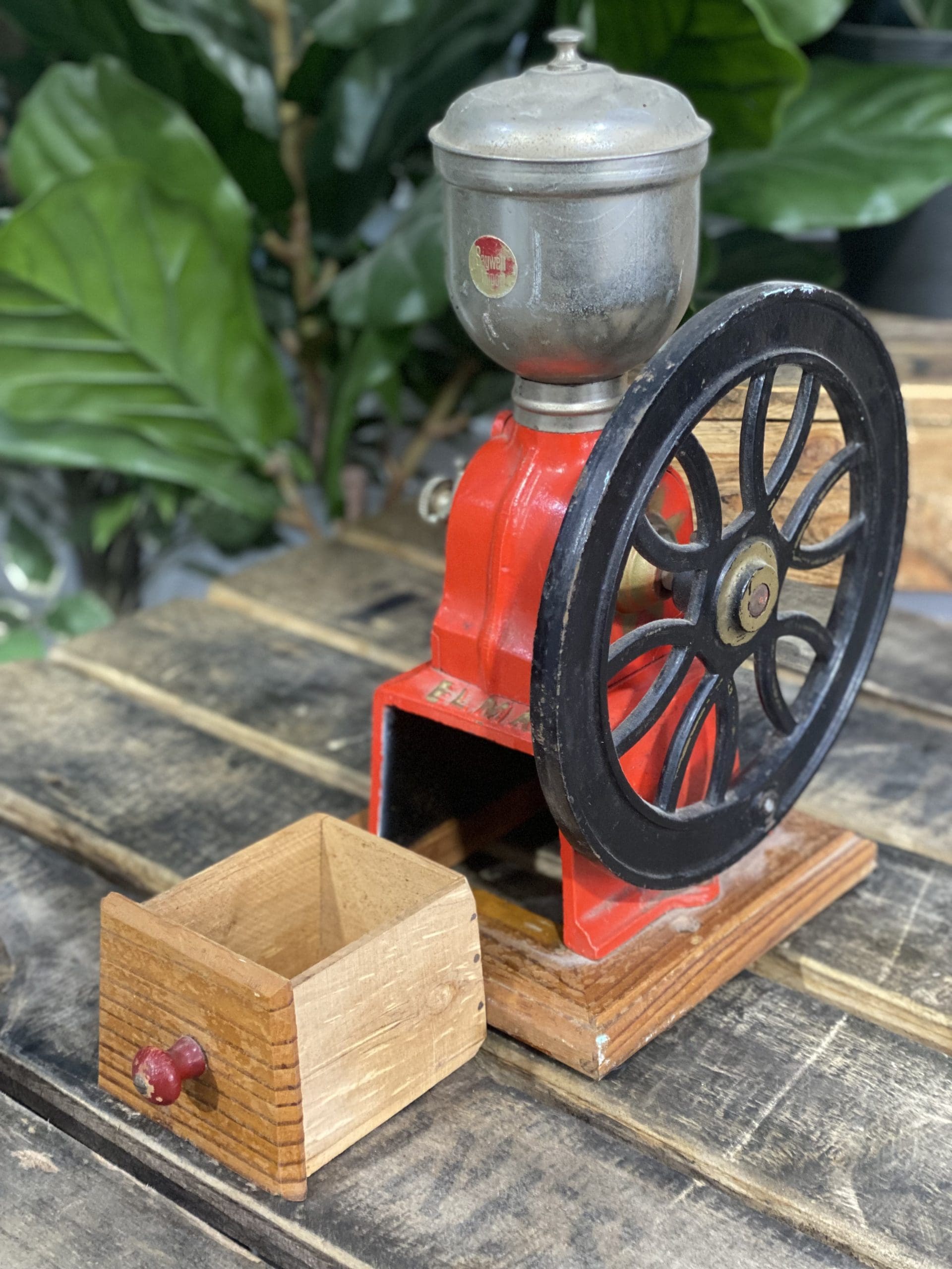 #25 1940’s Elma Single Wheel Hand Coffee Grinder with Drawer