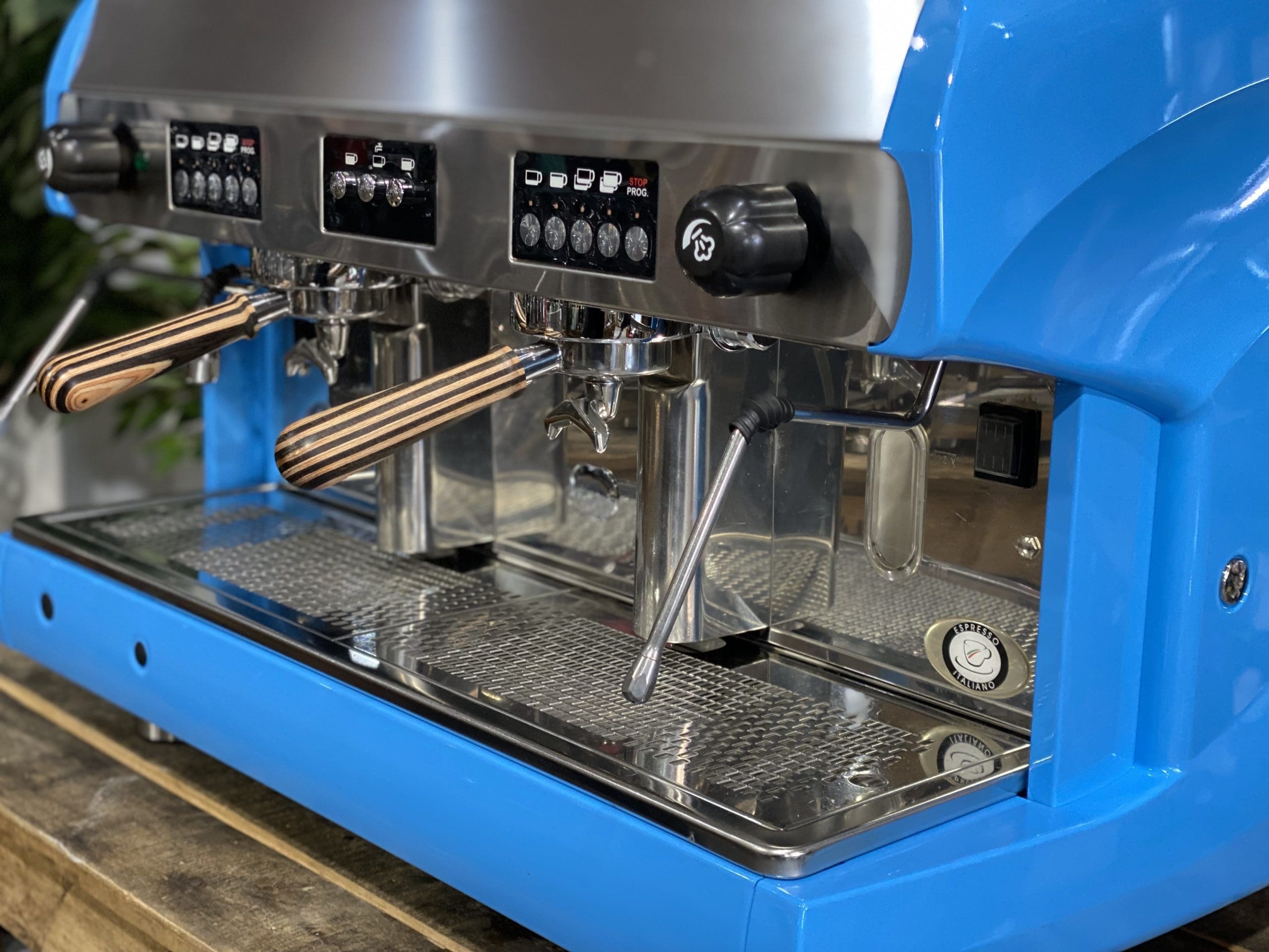 Wega-Polaris-2-Group-Bright-Blue-with-Timber-Handles-Espresso-Coffee-Machine-1858-Princes-Highway-Clayton-VIC-3168-Coffee-Machine-WarehouseI