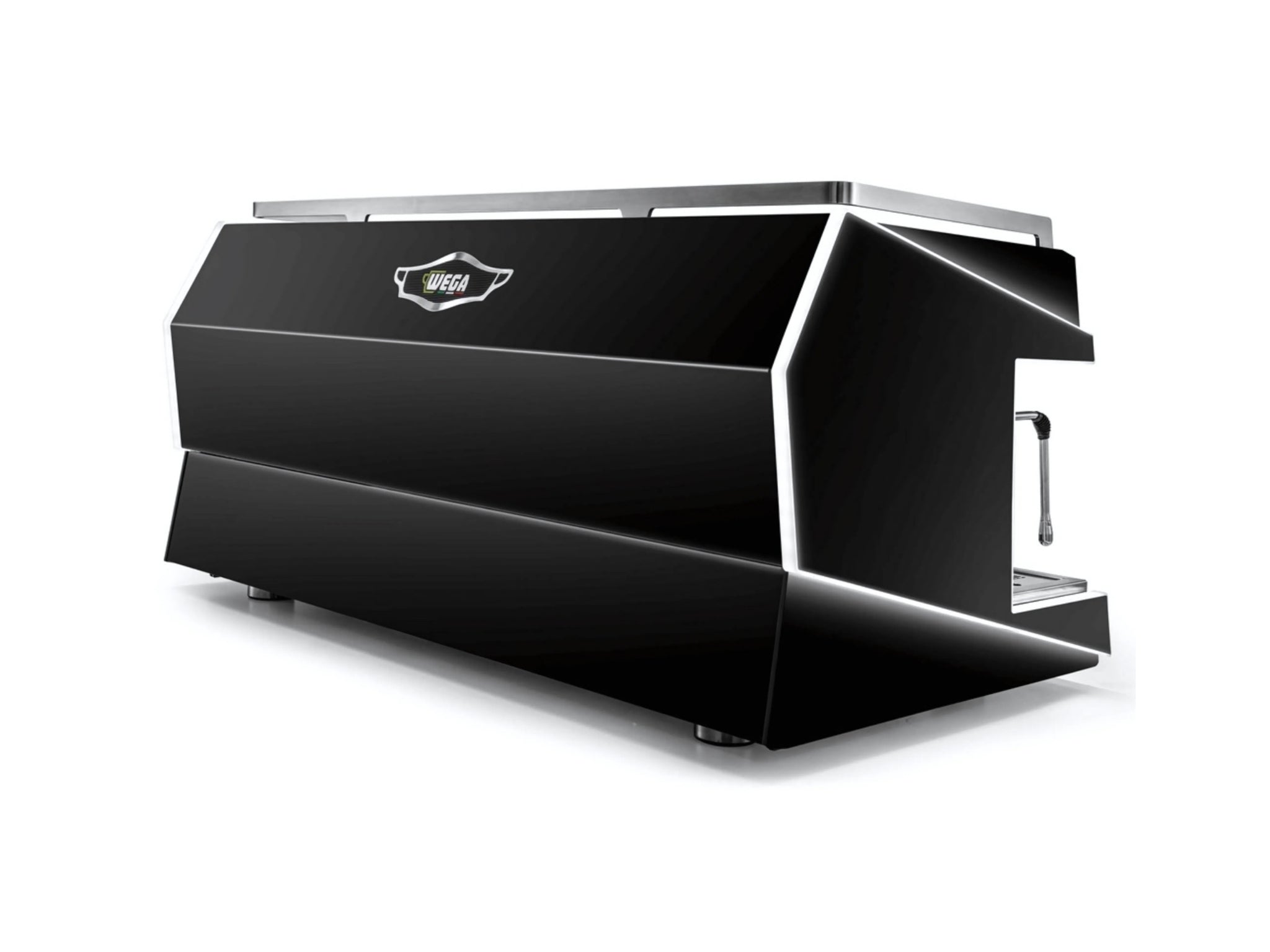 Rear view of the Wega Urban EVD 3 Group Coffee Machine Black - New, showing the machine’s sturdy build and clean black finish. The espresso machine is displayed against a plain white background.