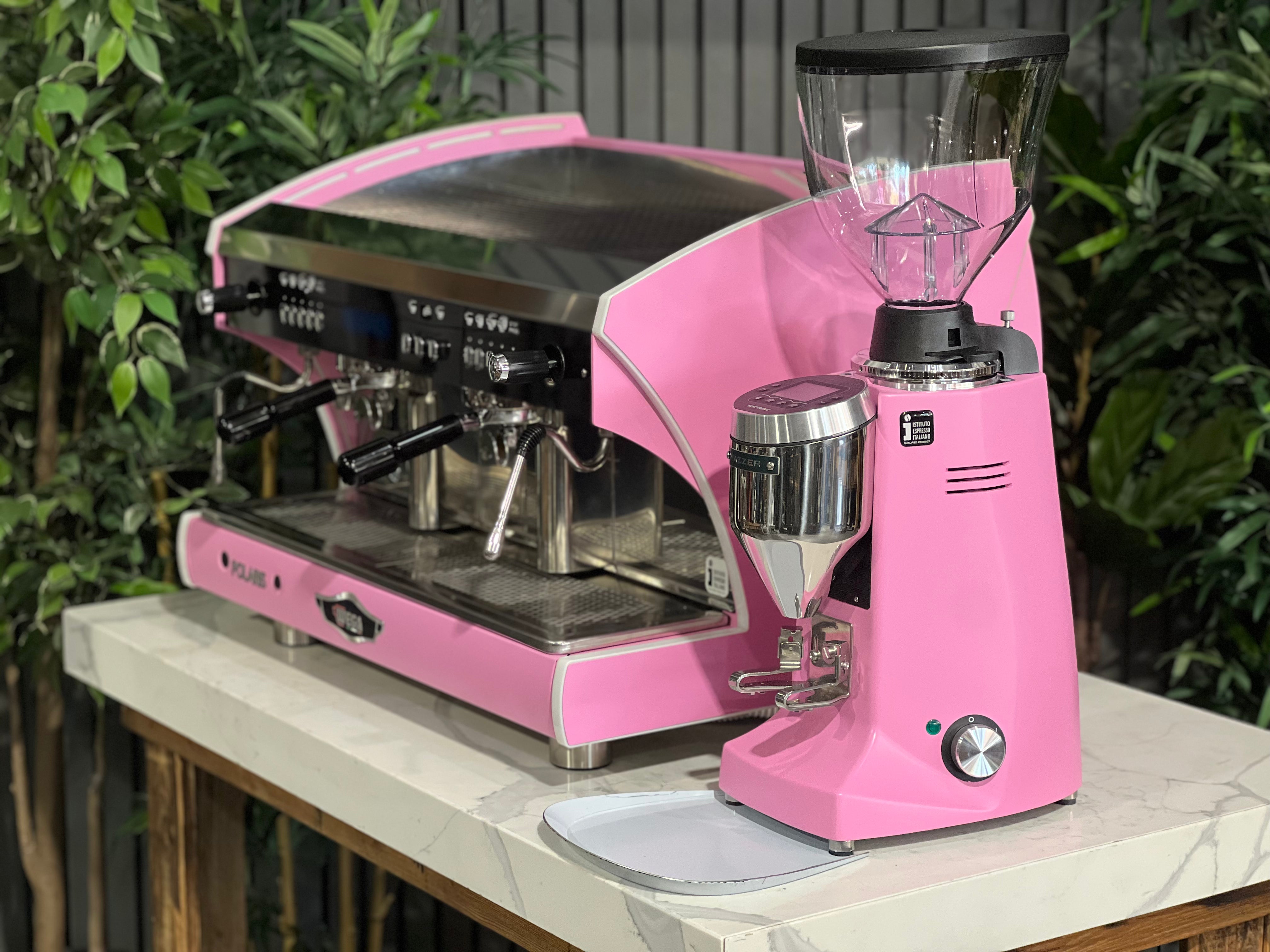 Wega Polaris Tron 2 Group Coffee Machine + Mazzer Major V Electronic Grinder Package Pink - New