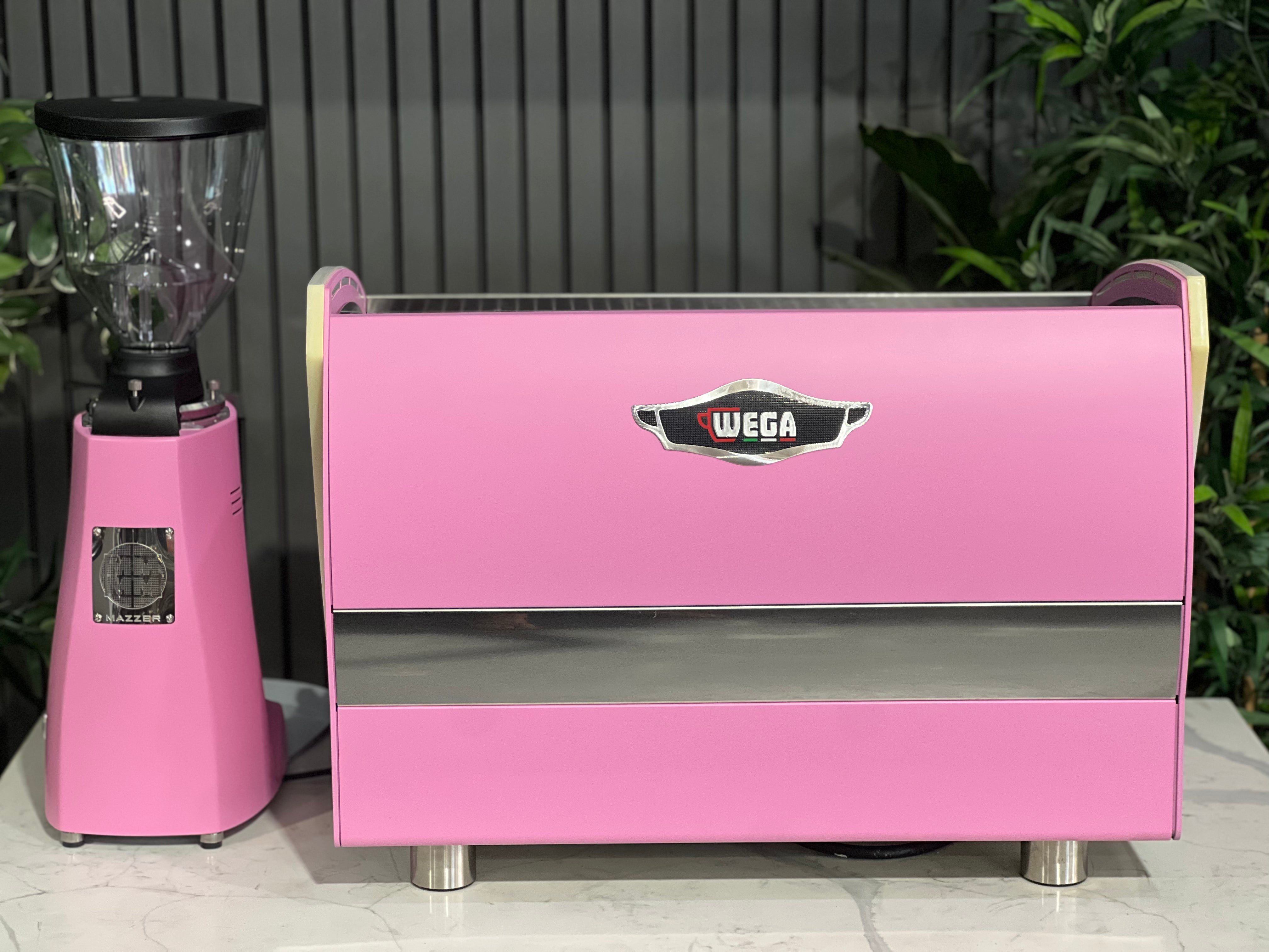 Wega Polaris Tron 2 Group Coffee Machine + Mazzer Major V Electronic Grinder Package Pink - New