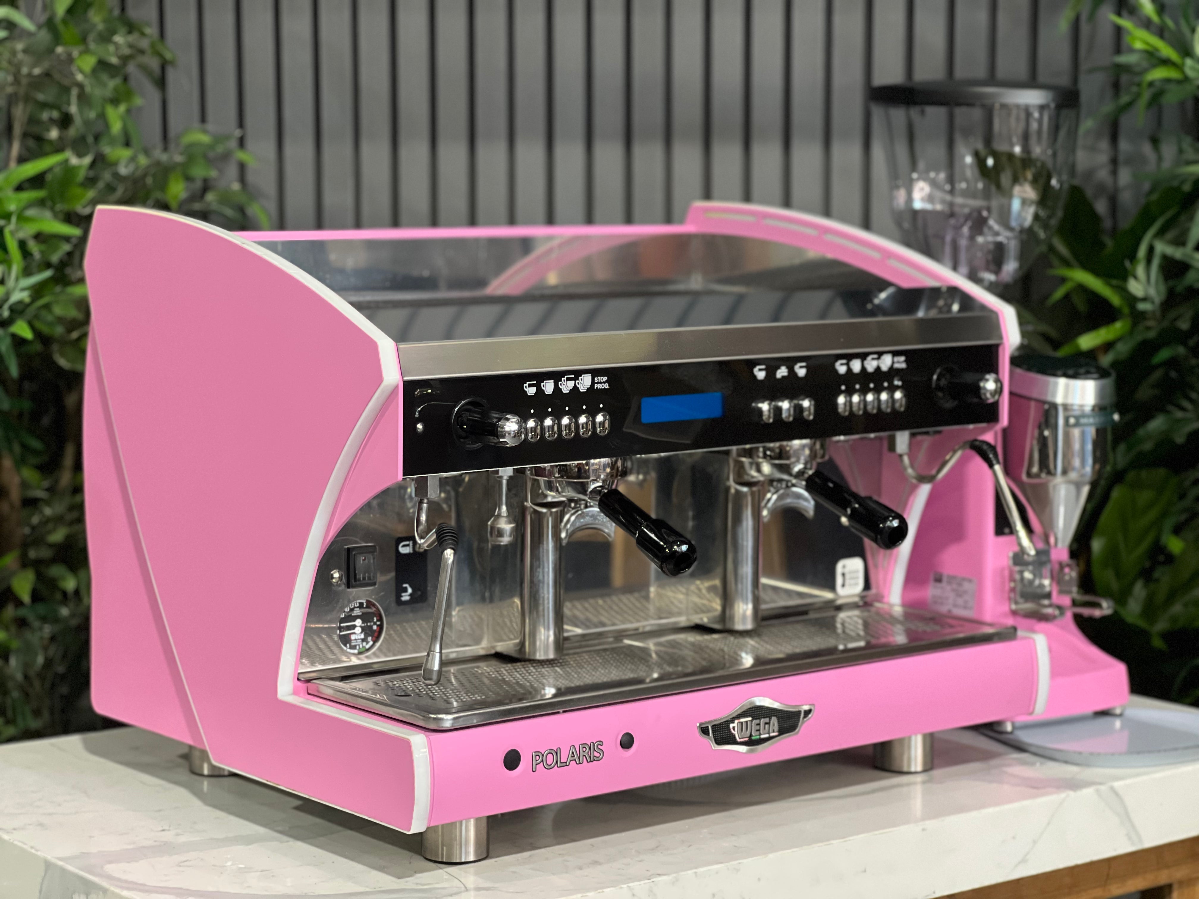 Wega Polaris Tron 2 Group Coffee Machine + Mazzer Major V Electronic Grinder Package Pink - New