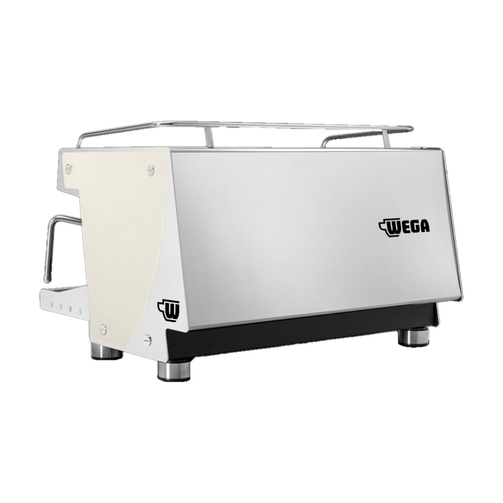 Wega Rover EVD 2 Group Black Espresso Machine with sleek stainless steel finish, perfect for commercial use.